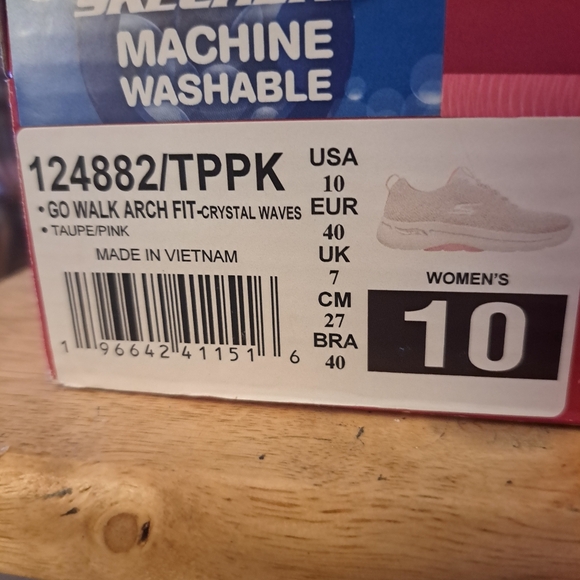 Women`s Skechers GO Walk Arch Fit - Crystal Waves Sneaker 124882-TPPK Taupe/p 10 - Picture 7 of 15